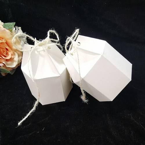 Paper Jewelry Box - with Hemp Rope - Hexagon - White - Finished Product: 7x4x9cm
