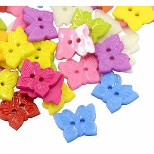 PH PandaHall 1000Pcs Acrylic Butterfly Blazer Buttons 2 Holes Dyed Sewing Button for DIY Craft (Mixed Color)