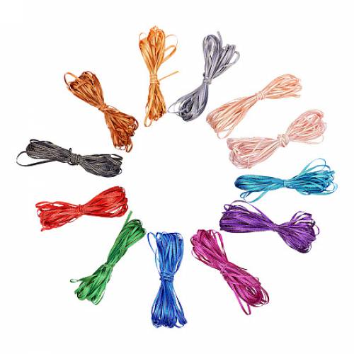 Polyester Satin Ribbons - Golden Wired Edge - Mixed Color - 1/8 inch(4mm); about 10m/bundle - 12 bundles/set