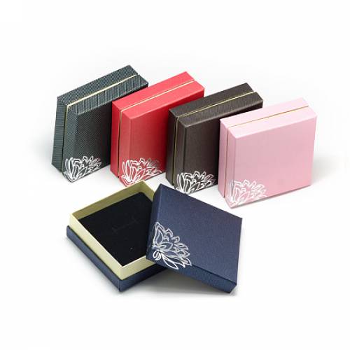 Silver Tone Flower Cardboard Jewelry Boxes - for Necklace and Rings - Mixed Color - 9x9x35cm