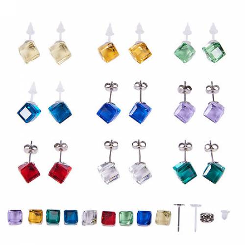 SUNNYCLUE DIY Earring Making - 304 Stainless Steel Blank Peg Ear Stud Components - Glass Cabochons and Plastic Ear stud Components - Stainless Steel...
