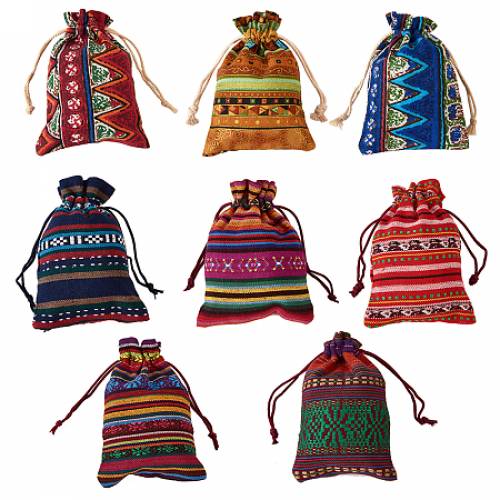 SUNNYCLUE Ethnic Style Cloth Packing Pouches Drawstring Bags - Rectangle - Mixed Color - 14x10cm; 131~145x95~10cm