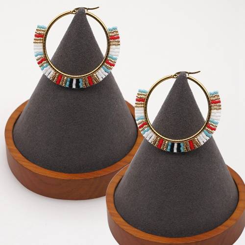 2021 Bohemian Ethnic Style Color Geometric Miyuki Rice Beads Handmade Beaded Large Hoop Earrings Big Fashion Earrings