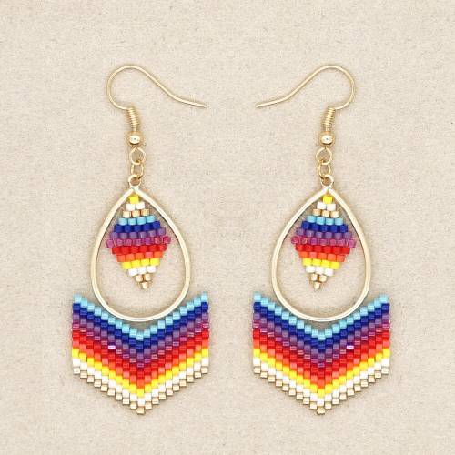 Bohemian Ethnic Style Big Hoop Earrings Miyuki Rice Beads Woven Geometric Ear Jewelry Women's Jewelry Earrings with Motifs