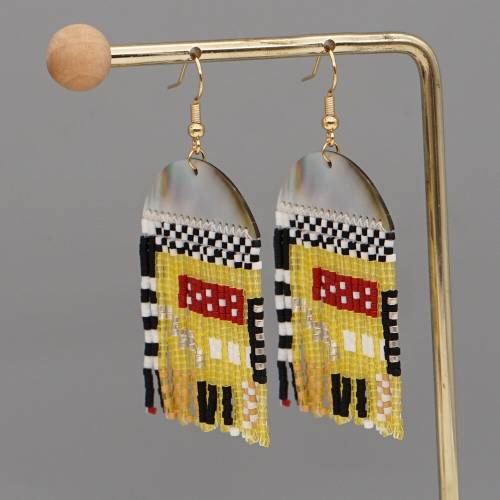 Bohemian Ethnic Style Miyuki Rice Beads Weaving Creative Retro Geometric Pattern Fashion Tassel Earrings Female Wholesale Earing