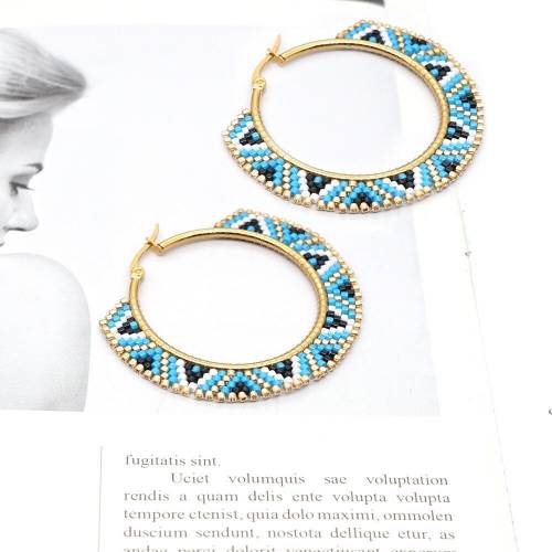 Bohemian South American Ethnic Style Geometric Miyuki Rice Beads Handmade Woven Beaded Large Hoop Earrings Women