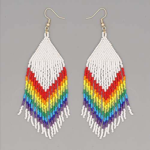 Girl Beach Bohemian Ethnic Style Long Rainbow Tassel Earrings Miyuki Rice Beads Handmade Beaded Earrings Women