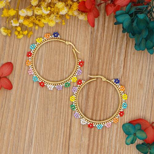 Miyuki Rice Bead Hand-woven Colorful Daisy Beaded Young Stainles Steel Large Circle Exaggerated Earring Women Charms for Earring