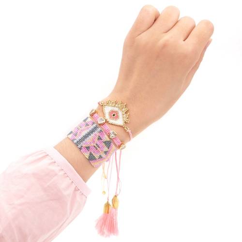 New Hot Selling Crystal Diamond Beaded Bracelets Pink Hand Jewelry Set Miyuki Rice Beads Hand-Woven Demon Eye Bracelet For Women