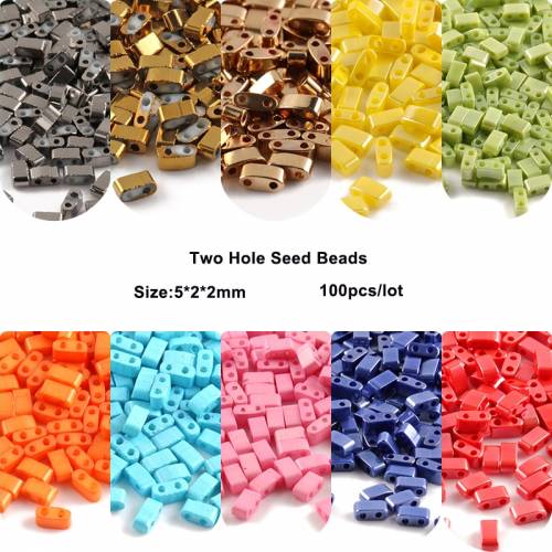 100pcs 5*2*2mm Two Hole Czech Glass Seed Beads Miyuki Tila Loose Spacer Beads for Jewelry Making Diy Bracelet Necklace Earrings