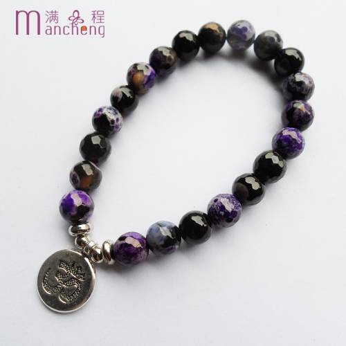Elasticity muslim tasbih prayer beads Purple Fire agate allah bracelet - Classic 8MM Purple Fire agate Islamic allah OM bracelet