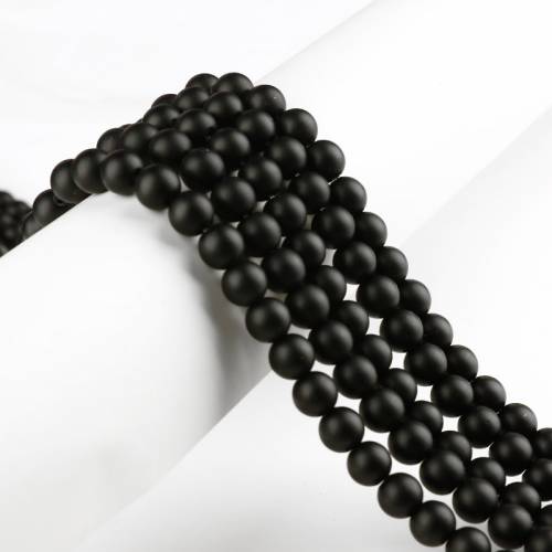 Hesiod 4/6/8/10/12/14mm Smooth Black Dull Polish Oynx Agates Beads Round Natural Stone Loose Spacer Beads DIY Jewelry Making
