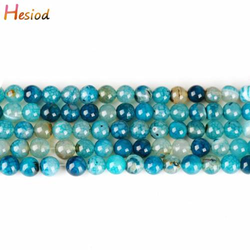 Hesiod Natural Stone Blue Cracked Onyx Agates Smooth Round Beads Charms Beads For Jewelry Making DIY 15‘ Strand 6/8/10mm