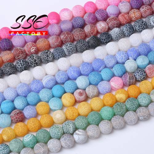 Natural Stone Beads Frost Purple Red Blue Black Gray Cracked Dream Fire Dragon Veins Agates Beads For Jewelry Making 15 4-12mm