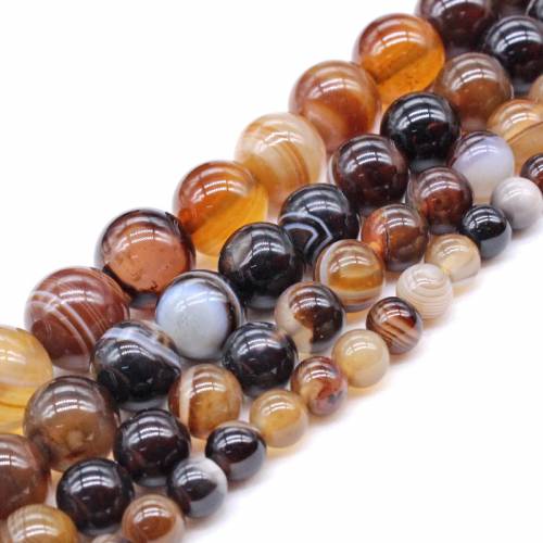 Natural Stone Coffee Stripe Agates Beads 46 - 8 - 10 - 12mm Pick size for Jewelry Making