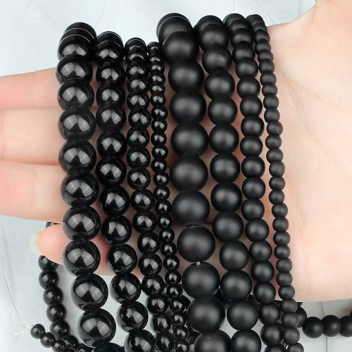 Polished & Matte Black Beads Natural Stone Onyx Agates Round Loose Beads for Jewelry Making DIY Accessories Pick Size 4 6 8 10mm