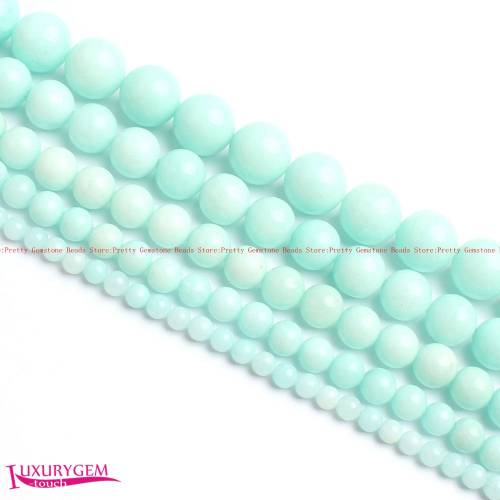 High Quality 4 - 6 - 8 - 10 - 12 - 14mm Smooth Natural Amazonite Color Jades Round Shape Gems Loose Beads Strand 15 Jewelry Making wj395