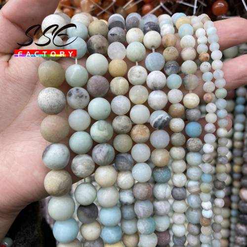 Matte Natural Stone Amazonite Beads Round Loose Spacer Beads For Jewelry Making DIY Bracelet Accessories 4 6 8 10 12mm 15 Inch"