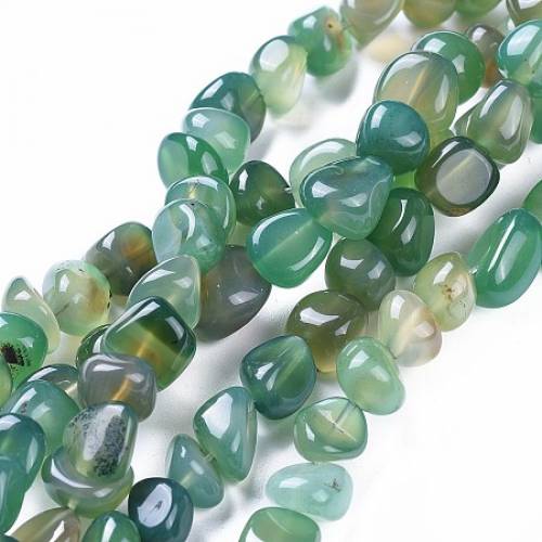 Natural Agate Beads Strands - Dyed & Heated - Tumbled Stone - Nuggets - Sea Green - 3~15x7~15x7~15mm - Hole: 1mm; about 42~44pcs - 1456~1476...