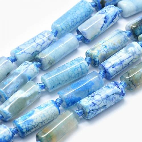 NBEADS Dyed Natural Fire Agate Beads Strands - Column - LightSkyBlue - 20~22x8mm - Hole: 15mm; about 16pcs/strand - 157"(40cm)