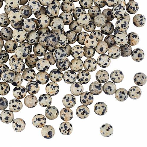 Olycraft Natural Dalmatian Jasper Stone Bead Strands - Round - 8mm - Hole: 1mm; about 48pcs/strand - 149 inches - 5strands/box