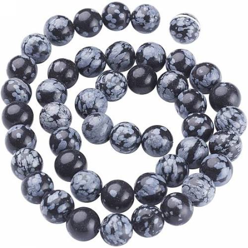 Olycraft Natural Snowflake Obsidian Beads Strands - Round - 8mm - Hole: 1mm
