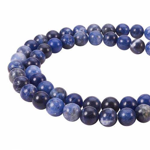 PandaHall Elite 8mm Round Natural Sodalite Bead Strands Round Loose Beads Approxi 15 inch 49pcs 1 Strand for Jewelry Making