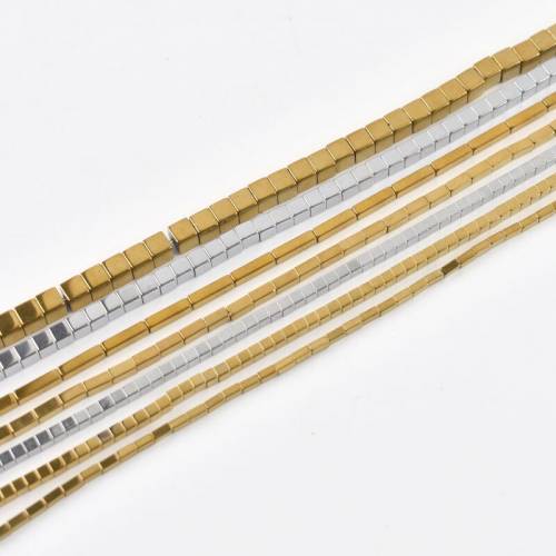 1/2/3/4mm Natural Stone Hematite Beads Gold Plated Rectangular Shape Loose Beads For Jewelry Making Diy Bracelet Retention Color