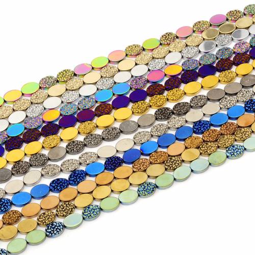 12colors 8/10mm Natural stone Bright Hematite beads Oval shape Druzy Beads for DIY Necklace Bracelet Jewelry Making Accessories