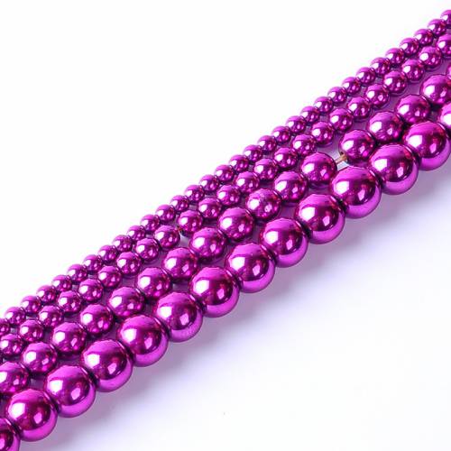 1pack/lot 3/4/6/8mm Natural stone bright fushia round loose spacer hematite beads for DIY jewelry necklace bracelet making
