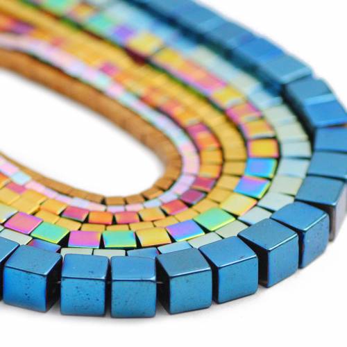 2/3/4/6MM Natural Stone Square Shape Blue - Gold - Purple - Green Hematite Spacer Loose Beads For Jewelry Making DIY Bracelet Findings