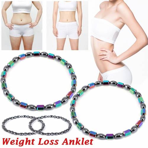 2Pcs Black Magnetic Colorful Gallstone Slimming Anklet Bracelet Beads Hematite Stone Therapy Health Care Magnet Beads Bracelet