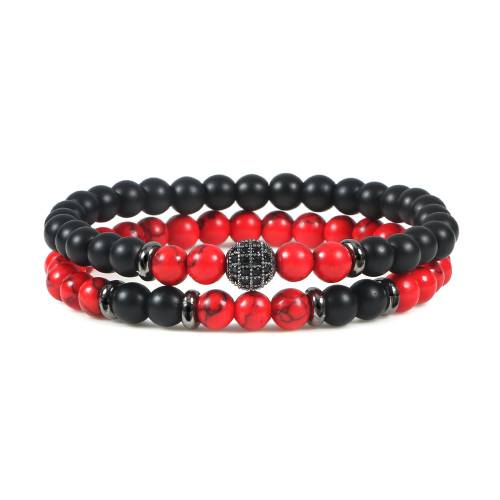 2pcs Natural Pava CZ Ball Beads Bracelet Men Hematite Tiger Eye Black Red Stone Bracelets Bangles Women Strand Elastic Jewelry