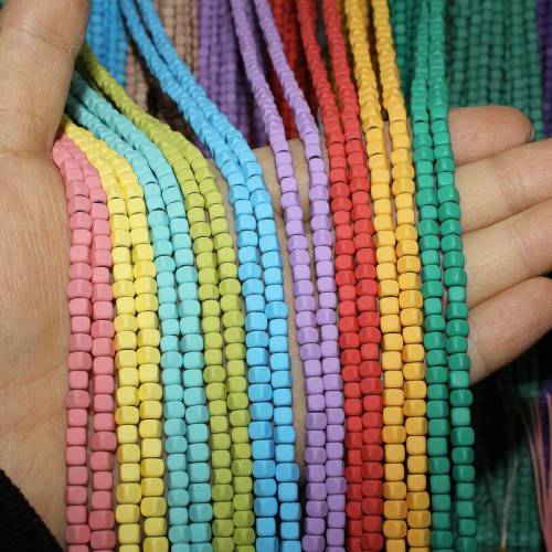 4mm Natural Stone Hematite Loose Beads Candy Colors Matte Cube Woman Gift Jewelry Making DIY Necklace Bracelet Accessories 15‘‘