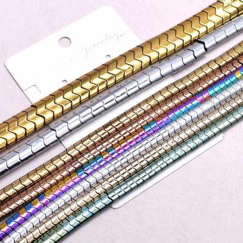 55mm 8mm Retention Color Natural Stone Hematite Beads Gold Plated W-type Loose Beads For Jewelry Making Diy Design Bracelet