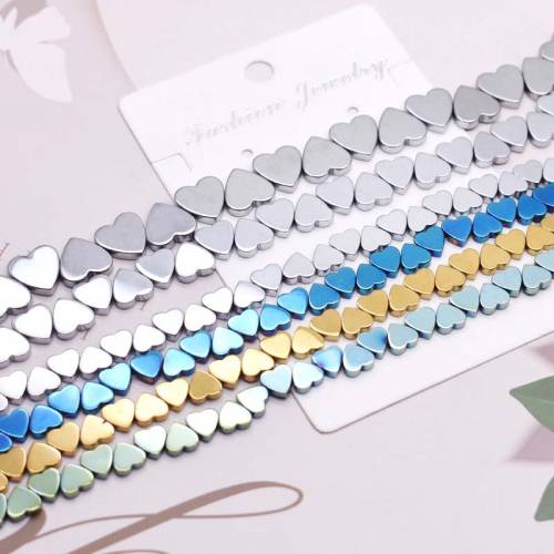6/8/10mm Natural Stone Hematite Beads Transverse hole Love Heart spacer Loose Beads For Jewelry Making Bracelet Retention Color