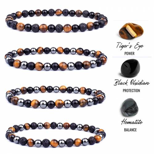6/8/10mm Triple Protection Health Bracelets Natural Tiger Eye Obsidian Hematite Beads Bracelets Men for Magnetic Jewelry Women