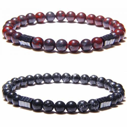 6mm Natural Red Bloodstone Turquoises Beads Bracelet Fashion Energy Hematite Beaded Charm Bracelet Jewelry for Women Men Gifts