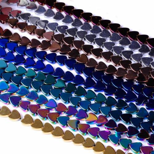 7colors 4/6/8/10mm Natural Stone Bright rainbow Hematite Beads Heart beads for DIY Necklace Bracelet Jewelry Making Accessories
