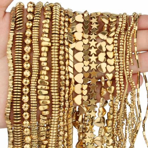 AA+ Retention Color Gold Plated Hematite Beads Natural Stone Heart Star Irregular Geometric Bead For Jewelry Making Diy Bracelet