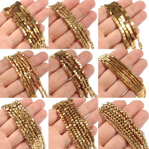 AAA+ Gold Plated Color Retention Hematite Beads Naturtal Stone Round Irregular Loose Beads for Jewelry Making Bracelet DIY