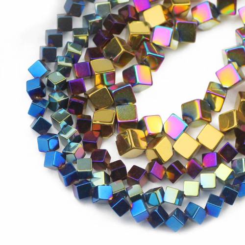 Blue - Red - Gold - Green - Purple Diagonal Square Cube Hematite Natural Stone Spacer Loose Beads For Jewelry Making Diy Bracelets 4/6MM