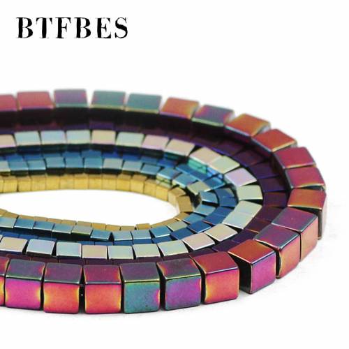 BTFBES Blue - Gold - Purple - Green - Square Shape Hematite Natural Stone Loose Beads For Jewelry Making DIY bracelet Findings2/3/4/6MM
