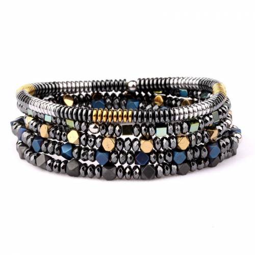 Classic design small hematite beads men jewelry elastic bracelet set