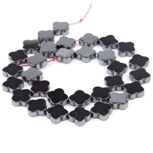 Clover Hematite Beaded Natural Black Gallstone Loose Beads DIY Handmade Cross Flower Necklace Loose Beads Size 4mm