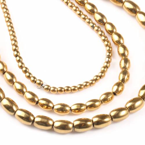 Color Retention Gold Plated Natural Stone Hematite Beads Rice Shaped Spacer Beads For Jewelry Making DIY Bracelets & Necklaces