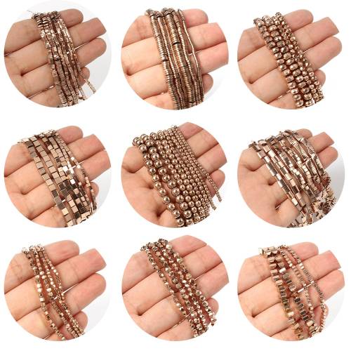 Color Retention Rose Gold-Plated Hematite Beads Natural Minerals Loose Spacer Beads for Jewelry Making DIY Bracelet Accessories