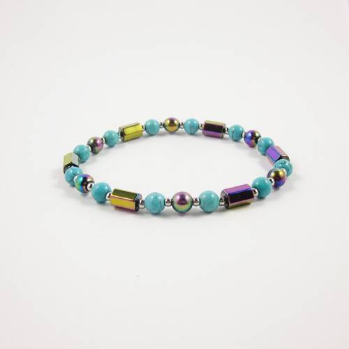 Cute Blue Natural Stone Round Beads Rianbow Hematite Beaded Bracelet for Women Fashion Jewelry Gift HB1056-1
