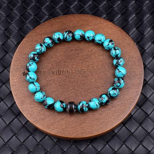 Cylinder Hematite Black Line Turquoises Bracelets Men Fashion Nature Stone Beads Bracelets Women Yoga Energy Bangle Jewelry Gift