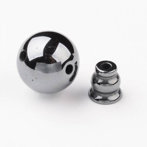 Electroplate Non-Magnetic Synthetic Hematite 3 hole Round & Guru Buddhist Beads - Buddha Jewelry Findings - Black - 12mm; hole: 2mm